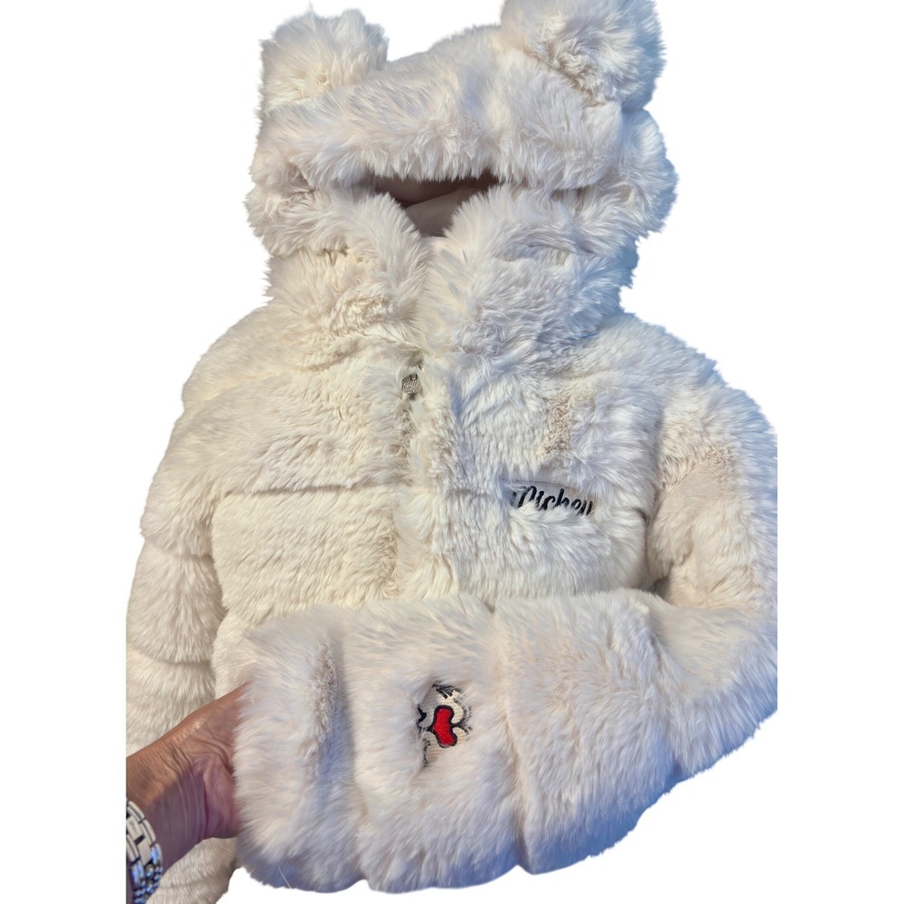 Disney‎ Mickey Mouse Faux Fur Puffer Jacket Women Cream New NWT Hooded Ears